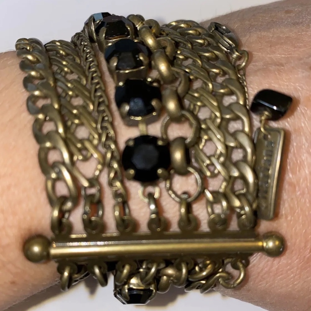 MARIANA LAYERED CHAIN STRAND BRACELET WITH BLACK CRYSTALS - ANTIQUE
